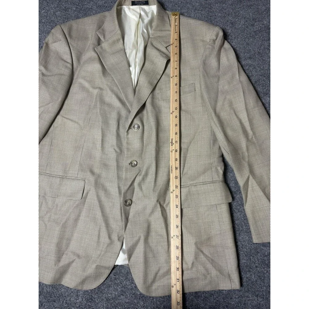 Oscar De La Renta Sport Coat Mens 44R Beige Wool Tweed Check 3 Btn Notch Lined